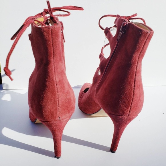 Booties Rust Wine Suede Lace Up Cage Gladiator Heels Sz 9.5 BIANCA DI - Picture 5 of 10